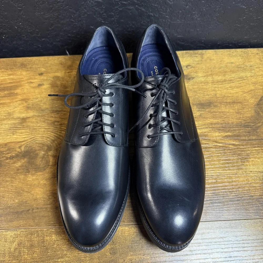 Cole Haan Grand 360 C30582 Black Leather Plain Toe Derby Shoes Mens 10M